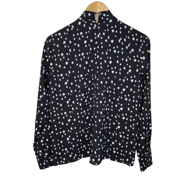 ecru Ross Mock Neck Long Sleeve Black White Spotted Blouse Size Small #3991WT - Picture 8 of 8